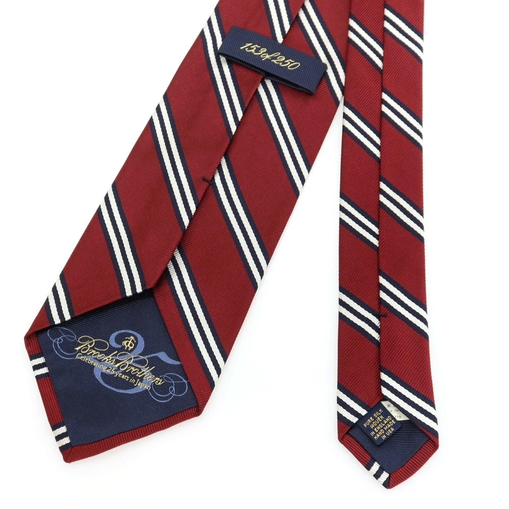 【中古】ブルックスブラザーズ Brooks Brothers 日本上陸25周年記念 シルク ストライプ柄ネクタイ レッドxネイビー【 状態ランクB 】【 メンズ 】