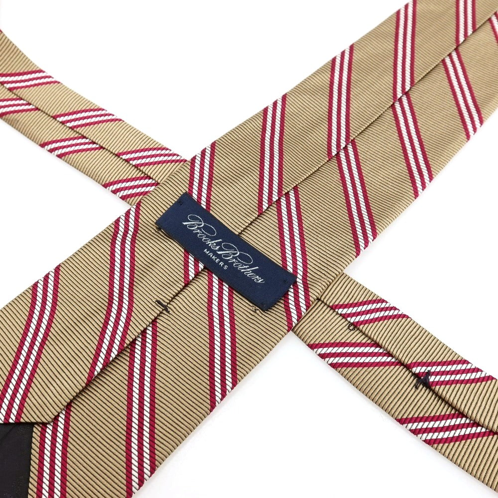 【中古】ブルックスブラザーズ Brooks Brothers MAKERS シルク ストライプ柄ネクタイ ベージュxパープルピンク【 状態ランクC 】【 メンズ 】