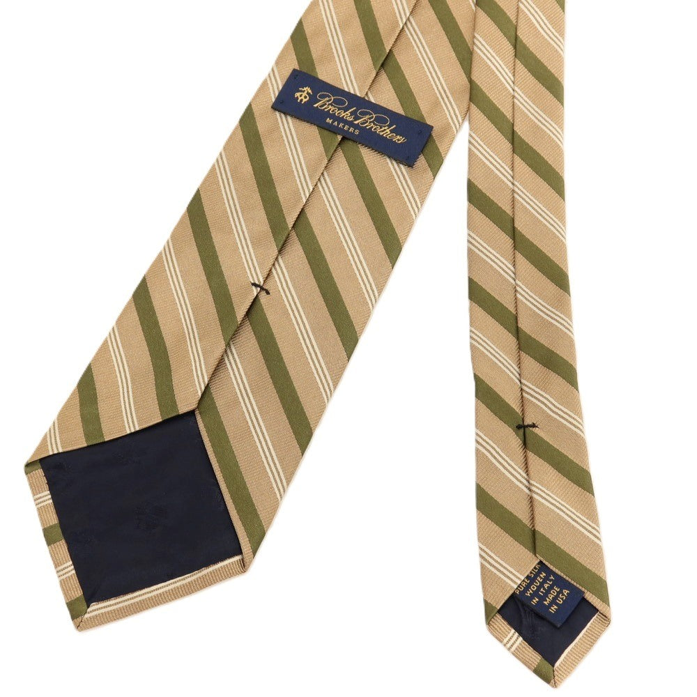 【中古】ブルックスブラザーズ Brooks Brothers MAKERS シルク ストライプ柄ネクタイ ベージュxオリーブ【 状態ランクB 】【 メンズ 】