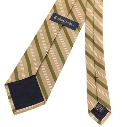 【中古】ブルックスブラザーズ Brooks Brothers MAKERS シルク ストライプ柄ネクタイ ベージュxオリーブ【 状態ランクB 】【 メンズ 】