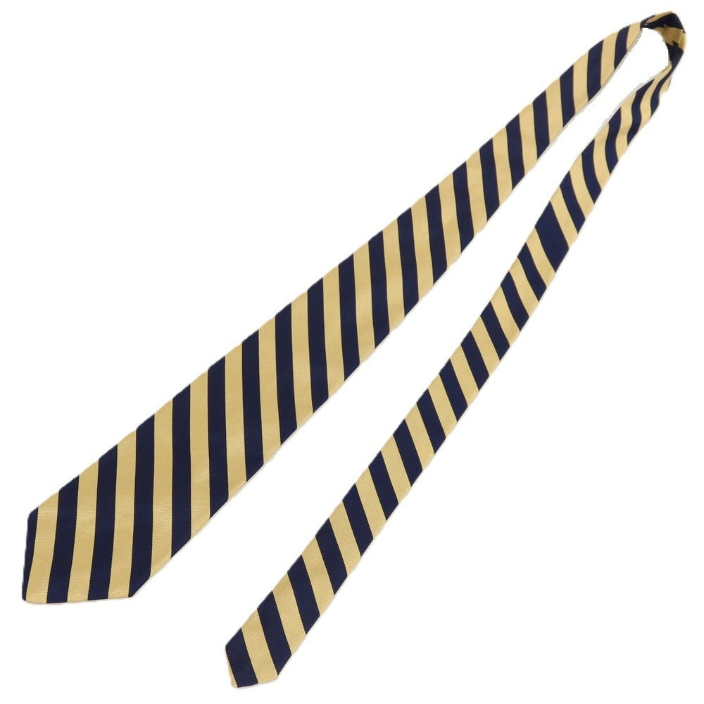 【中古】ブルックスブラザーズ Brooks Brothers MAKERS シルク ストライプ柄ネクタイ ネイビーxイエローベージュ系【 状態ランクB 】【 メンズ 】
