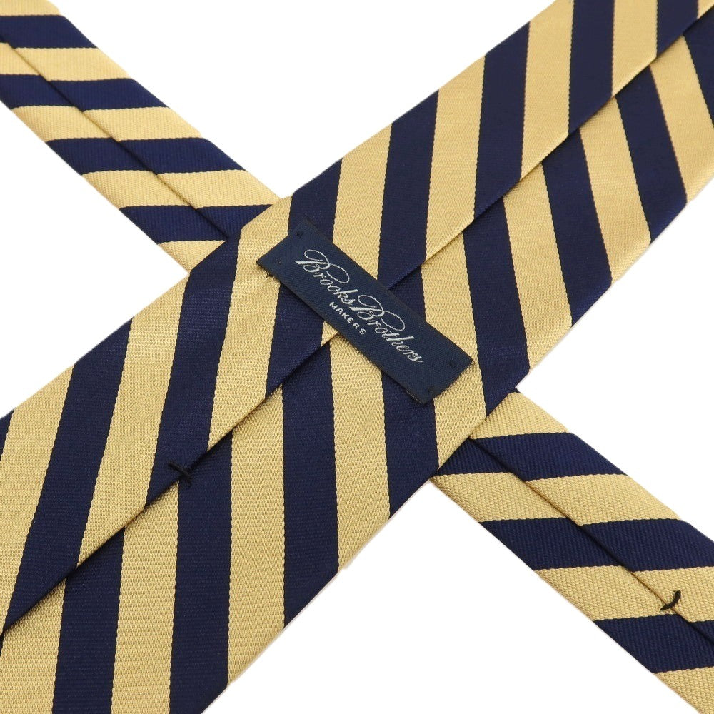 【中古】ブルックスブラザーズ Brooks Brothers MAKERS シルク ストライプ柄ネクタイ ネイビーxイエローベージュ系【 状態ランクB 】【 メンズ 】