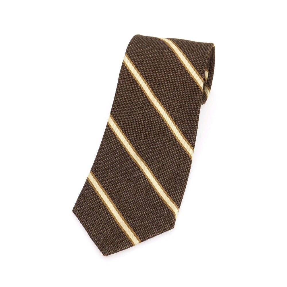【中古】ブルックスブラザーズ Brooks Brothers シルク系 ストライプ柄ネクタイ ブラウンxカーキ【 状態ランクB 】【 メンズ 】