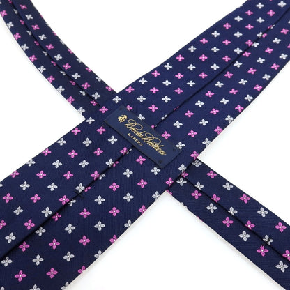 【中古】ブルックスブラザーズ Brooks Brothers MAKERS シルク 花小紋柄ネクタイ ネイビーxピンク【 状態ランクC 】【 メンズ 】
