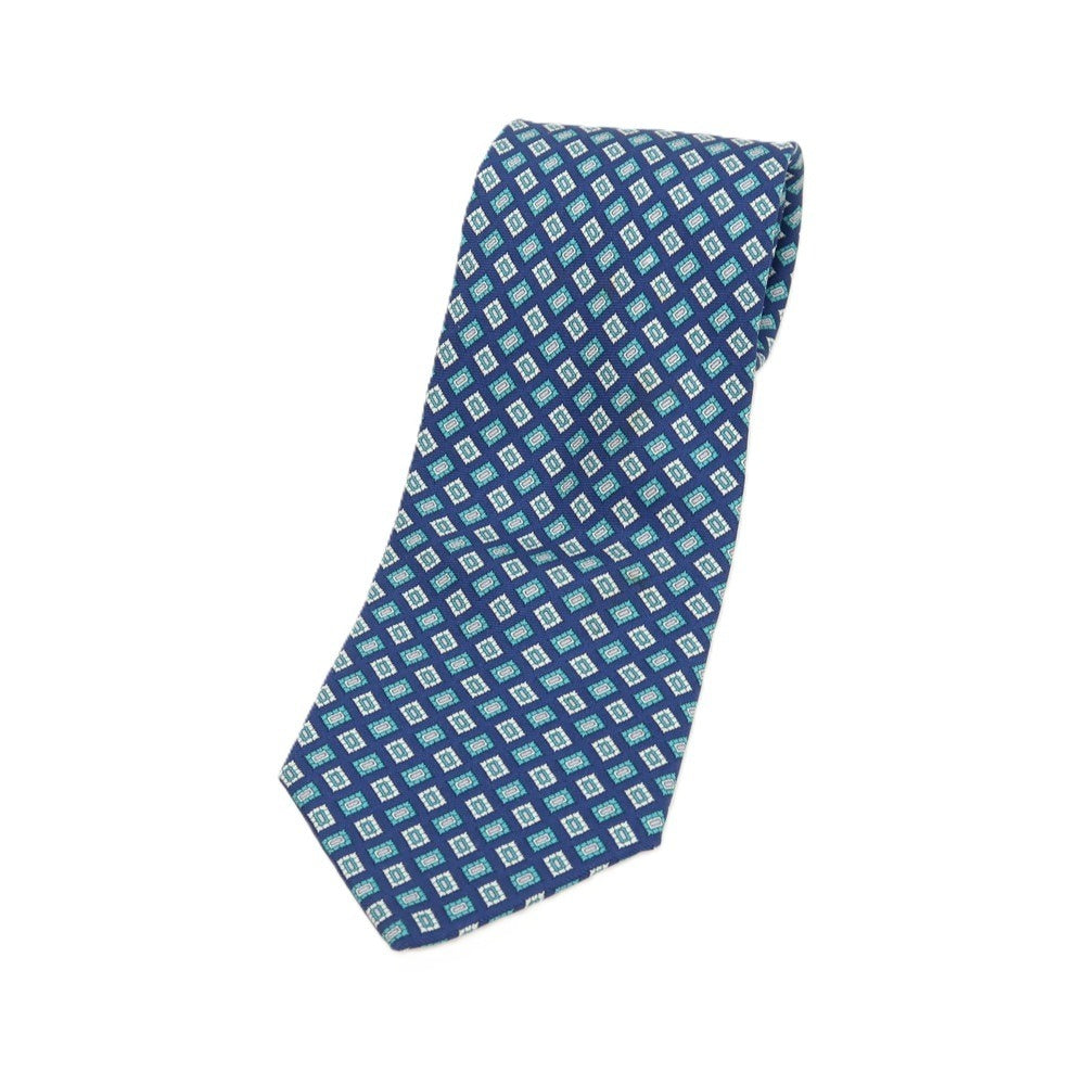 【中古】ブルックスブラザーズ Brooks Brothers MAKERS シルク プリント 小紋柄ネクタイ ダークブルーxターコイズ【 状態ランクB 】【 メンズ 】