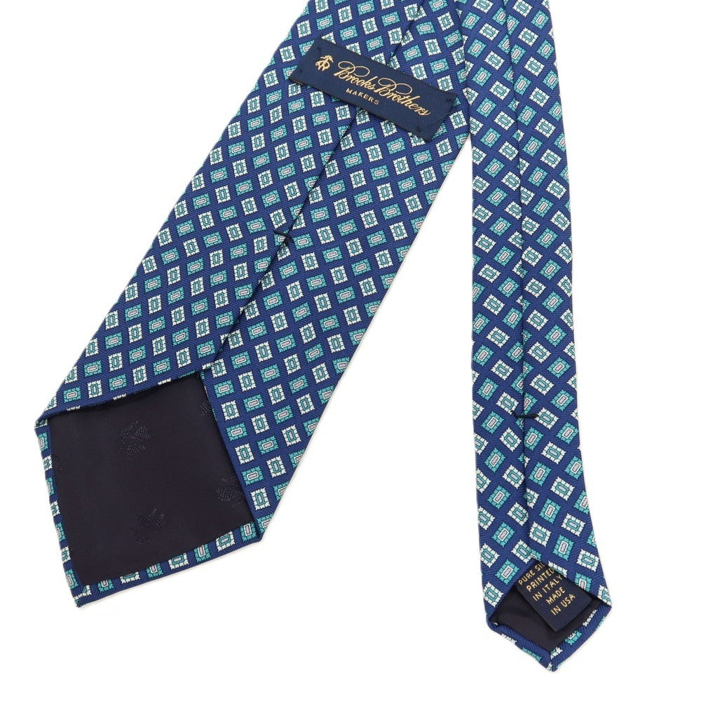 【中古】ブルックスブラザーズ Brooks Brothers MAKERS シルク プリント 小紋柄ネクタイ ダークブルーxターコイズ【 状態ランクB 】【 メンズ 】