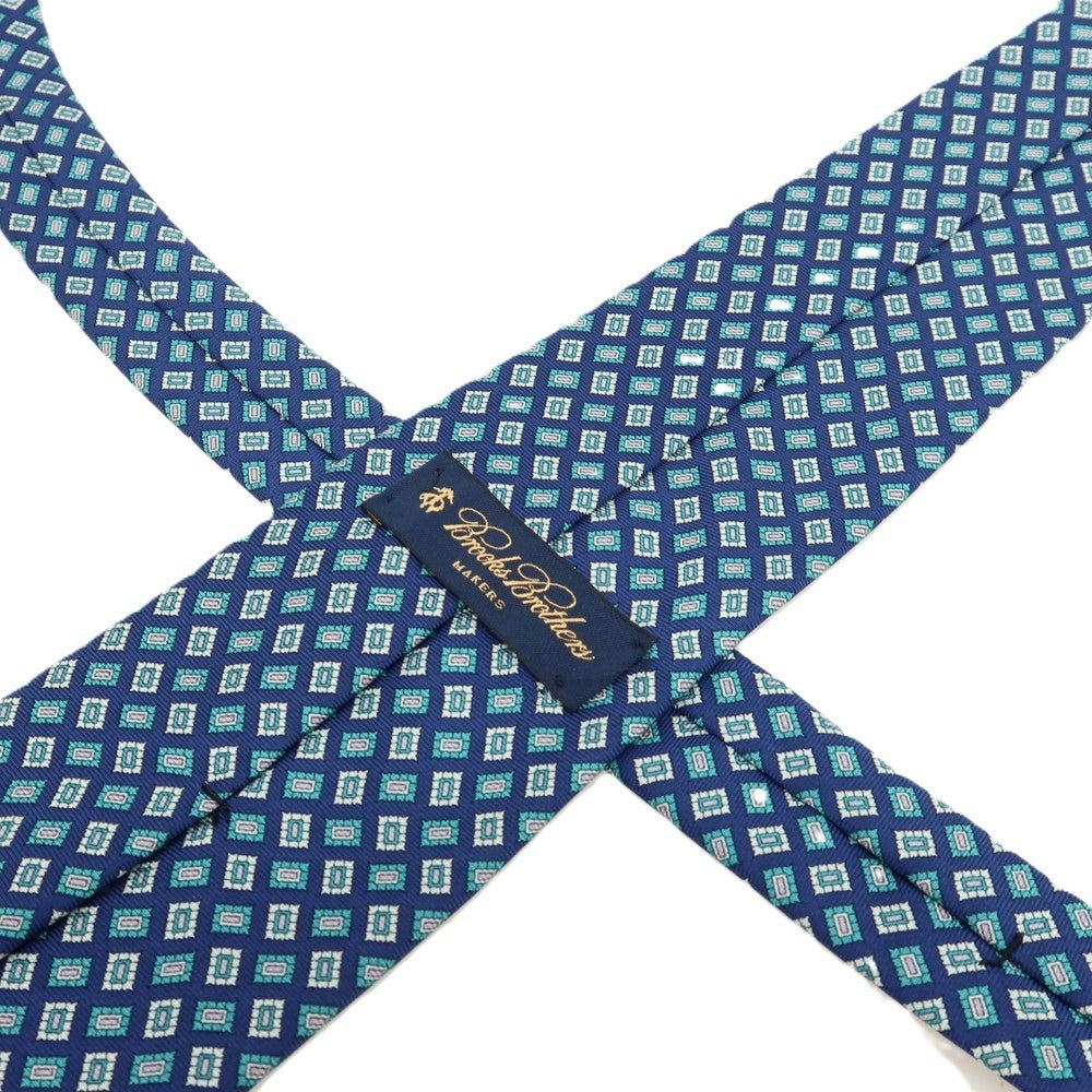 【中古】ブルックスブラザーズ Brooks Brothers MAKERS シルク プリント 小紋柄ネクタイ ダークブルーxターコイズ【 状態ランクB 】【 メンズ 】