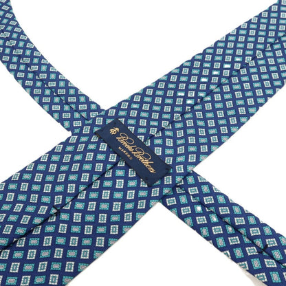 【中古】ブルックスブラザーズ Brooks Brothers MAKERS シルク プリント 小紋柄ネクタイ ダークブルーxターコイズ【 状態ランクB 】【 メンズ 】