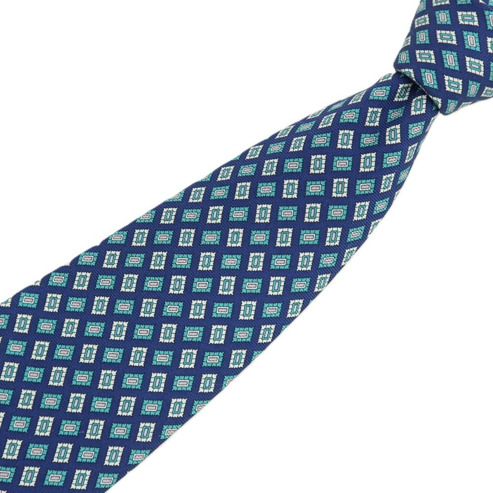 【中古】ブルックスブラザーズ Brooks Brothers MAKERS シルク プリント 小紋柄ネクタイ ダークブルーxターコイズ【 状態ランクB 】【 メンズ 】