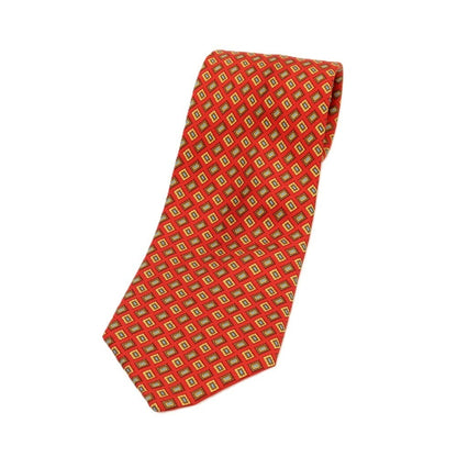 【中古】ブルックスブラザーズ Brooks Brothers MAKERS シルク プリント 小紋柄ネクタイ レッドxイエロー【 状態ランクC 】【 メンズ 】