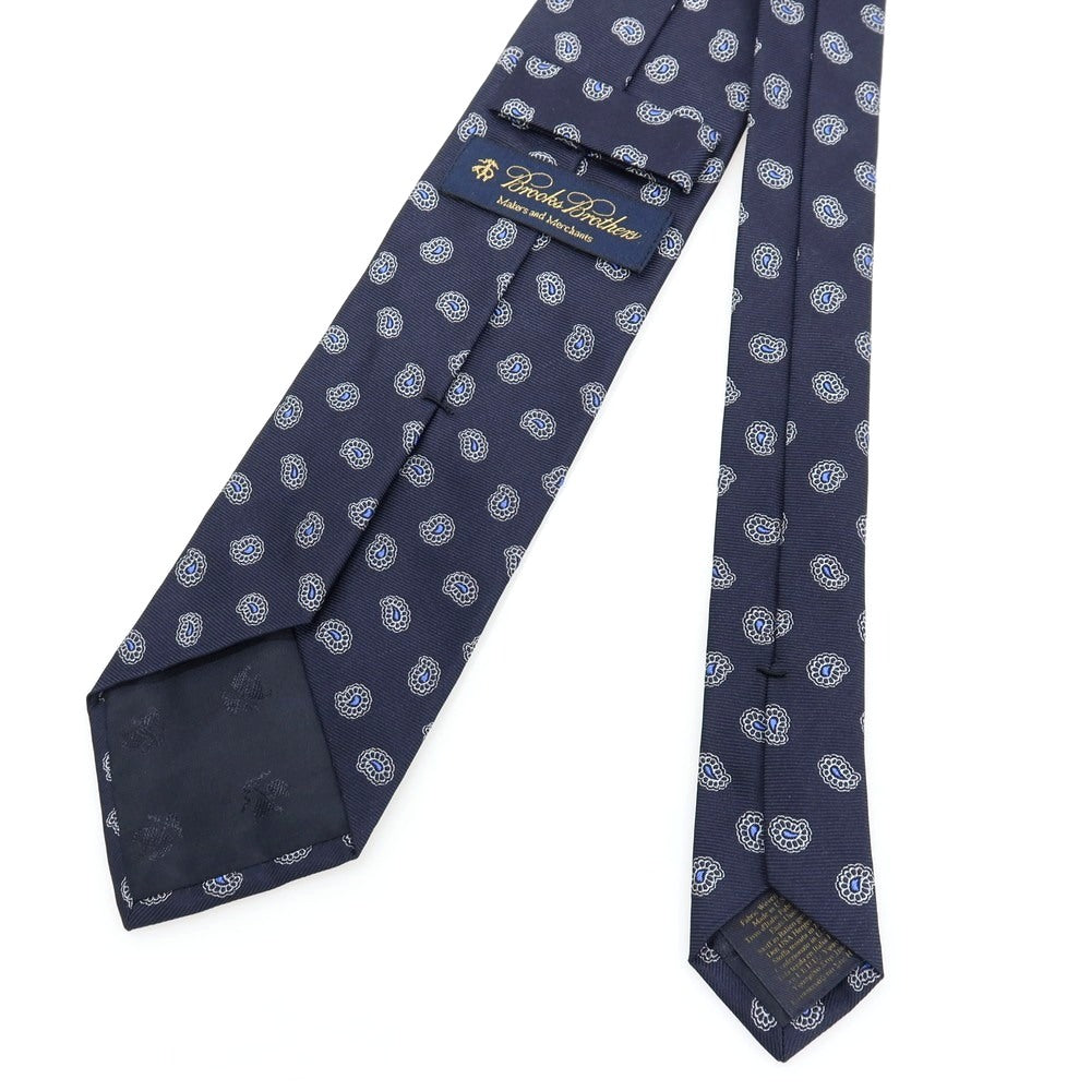 【中古】ブルックスブラザーズ Brooks Brothers Makers and Merchants シルク ペイズリー 小紋柄ネクタイ ネイビーxホワイト【 状態ランクB 】【 メンズ 】