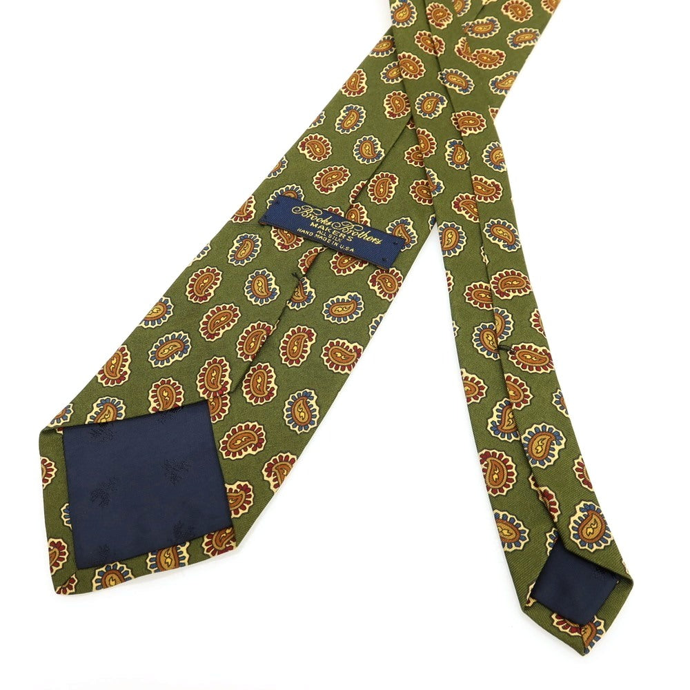 【中古】ブルックスブラザーズ Brooks Brothers MAKERS シルク プリント ペイズリー 小紋柄ネクタイ オリーブグリーンxベージュ【 状態ランクC 】【 メンズ 】