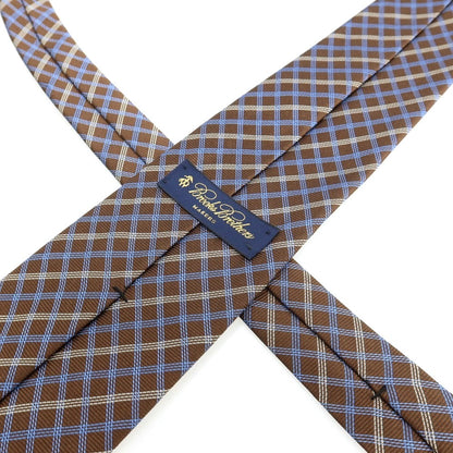 【中古】ブルックスブラザーズ Brooks Brothers MAKERS シルク チェック柄ネクタイ ブラウンxブルー【 状態ランクB 】【 メンズ 】