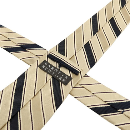 【中古】バーニーズニューヨーク BARNEYS NEWYORK シルク ストライプ柄ネクタイ ベージュxブラック【 状態ランクB 】【 メンズ 】