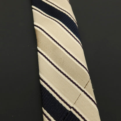 【中古】バーニーズニューヨーク BARNEYS NEWYORK シルク ストライプ柄ネクタイ ベージュxブラック【 状態ランクB 】【 メンズ 】