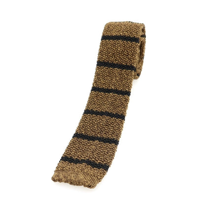 【中古】バーニーズニューヨーク BARNEYS NEWYORK BROOKLYN シルク ボーダー柄 ニットタイ ネクタイ カーキxブラック【 状態ランクB 】【 メンズ 】