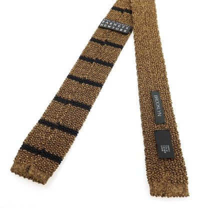 【中古】バーニーズニューヨーク BARNEYS NEWYORK BROOKLYN シルク ボーダー柄 ニットタイ ネクタイ カーキxブラック【 状態ランクB 】【 メンズ 】