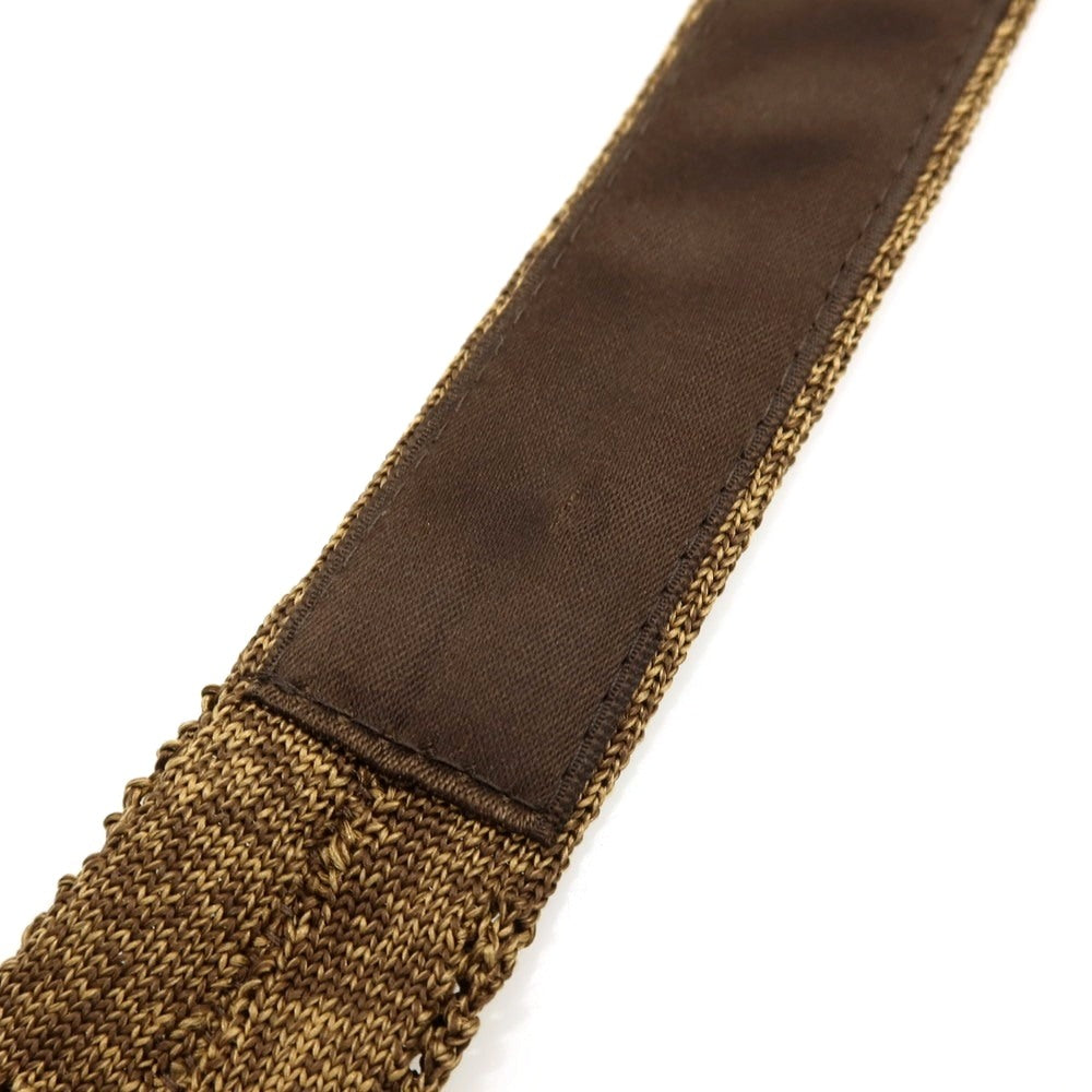 【中古】バーニーズニューヨーク BARNEYS NEWYORK BROOKLYN シルク ボーダー柄 ニットタイ ネクタイ カーキxブラック【 状態ランクB 】【 メンズ 】