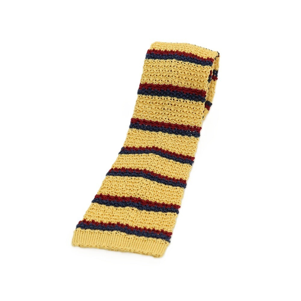 【中古】ラルフローレン RALPH LAUREN シルク ボーダー柄 ニットタイ ネクタイ イエローxネイビー【 状態ランクB 】【 メンズ 】