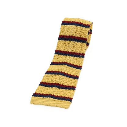 【中古】ラルフローレン RALPH LAUREN シルク ボーダー柄 ニットタイ ネクタイ イエローxネイビー【 状態ランクB 】【 メンズ 】