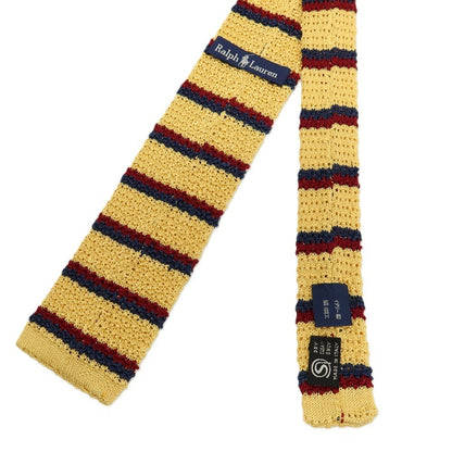 【中古】ラルフローレン RALPH LAUREN シルク ボーダー柄 ニットタイ ネクタイ イエローxネイビー【 状態ランクB 】【 メンズ 】