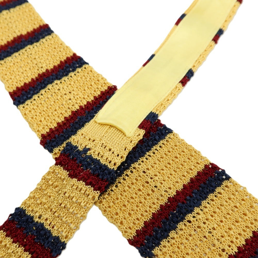 【中古】ラルフローレン RALPH LAUREN シルク ボーダー柄 ニットタイ ネクタイ イエローxネイビー【 状態ランクB 】【 メンズ 】
