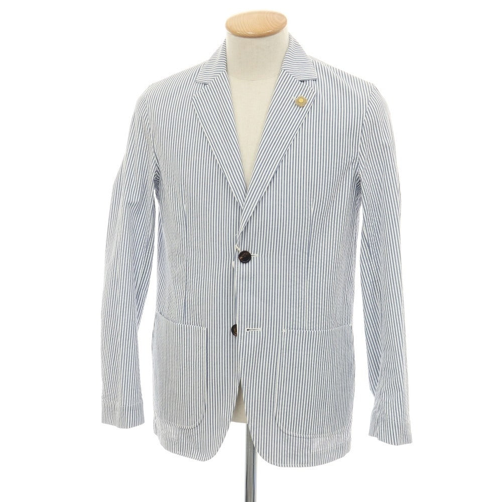 【中古】【未使用】ラルディーニ LARDINI コットン サッカー ストライプ 2B カジュアルジャケット ライトネイビーxホワイト【サイズXS】【 状態ランクS 】【 メンズ 】