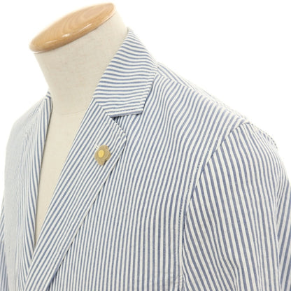 【中古】【未使用】ラルディーニ LARDINI コットン サッカー ストライプ 2B カジュアルジャケット ライトネイビーxホワイト【サイズXS】【 状態ランクS 】【 メンズ 】
