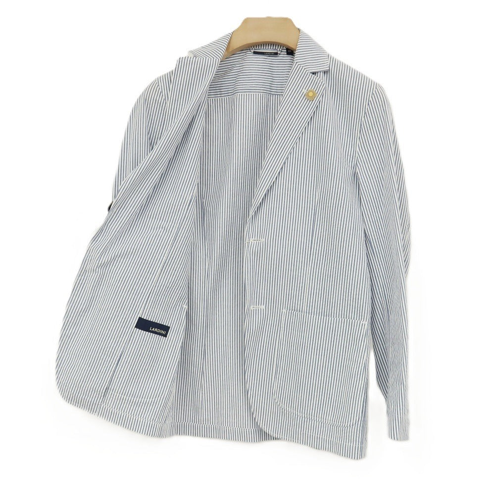 【中古】【未使用】ラルディーニ LARDINI コットン サッカー ストライプ 2B カジュアルジャケット ライトネイビーxホワイト【サイズXS】【 状態ランクS 】【 メンズ 】