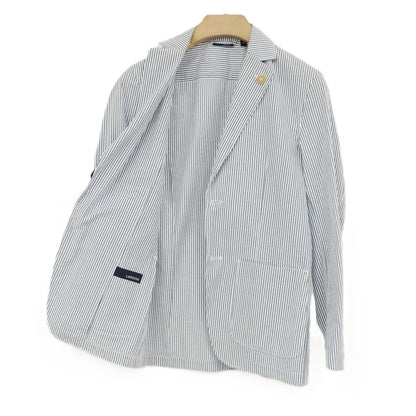 【中古】【未使用】ラルディーニ LARDINI コットン サッカー ストライプ 2B カジュアルジャケット ライトネイビーxホワイト【サイズXS】【 状態ランクS 】【 メンズ 】