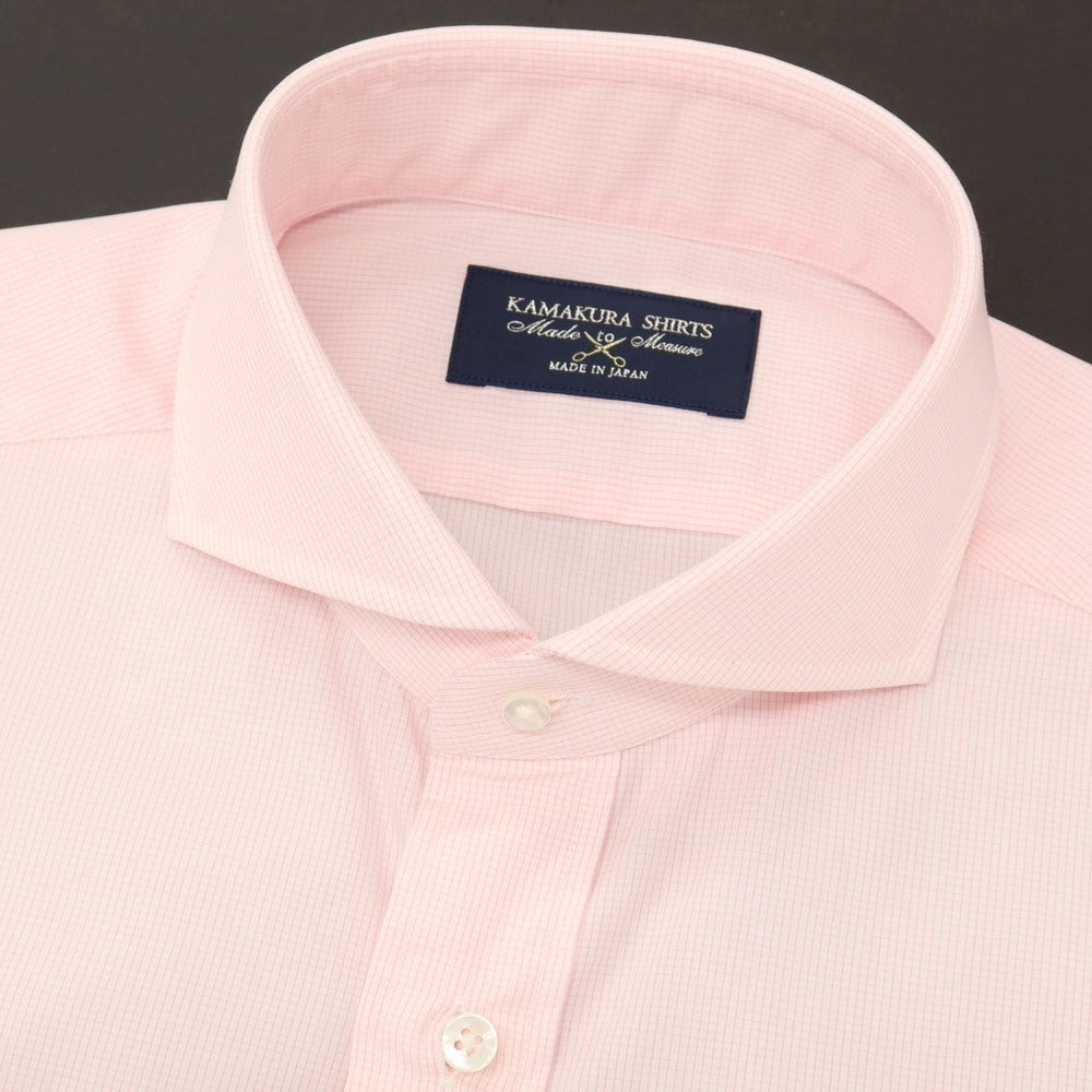 【中古】メイカーズシャツ カマクラ Makers Shirt 鎌倉 コットン チェック ホリゾンタルカラー ドレスシャツ ピンクxホワイト【サイズ表記なし（M位）】【 状態ランクA 】【 メンズ 】