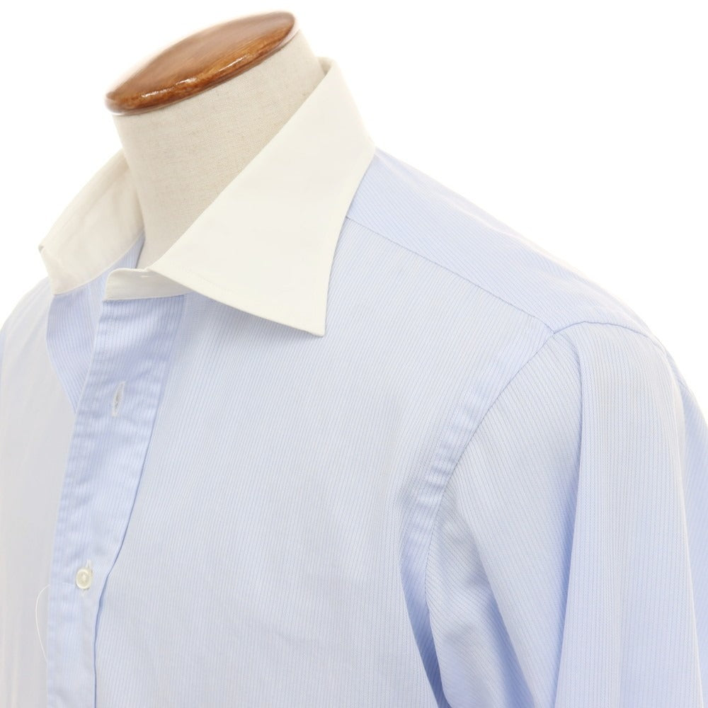 【中古】メイカーズシャツ カマクラ Makers Shirt 鎌倉 ストライプ ダブルカフス クレリック セミワイドカラー ドレスシャツ ライトブルーxホワイト【サイズ40-84】【 状態ランクB 】【 メンズ 】