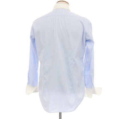 【中古】メイカーズシャツ カマクラ Makers Shirt 鎌倉 ストライプ ダブルカフス クレリック セミワイドカラー ドレスシャツ ライトブルーxホワイト【サイズ40-84】【 状態ランクB 】【 メンズ 】