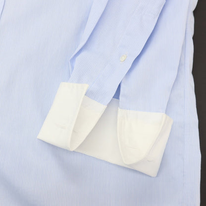【中古】メイカーズシャツ カマクラ Makers Shirt 鎌倉 ストライプ ダブルカフス クレリック セミワイドカラー ドレスシャツ ライトブルーxホワイト【サイズ40-84】【 状態ランクB 】【 メンズ 】