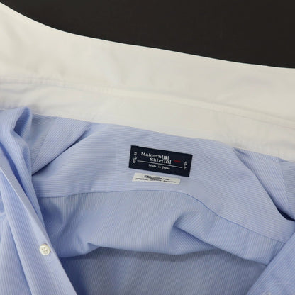 【中古】メイカーズシャツ カマクラ Makers Shirt 鎌倉 ストライプ ダブルカフス クレリック セミワイドカラー ドレスシャツ ライトブルーxホワイト【サイズ40-84】【 状態ランクB 】【 メンズ 】