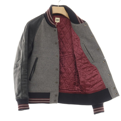 【中古】サイベーシックス SCYE BASICS ウール×カウレザー 中綿入り スタジャン グレーxブラック【サイズ36】【 状態ランクC 】【 メンズ 】