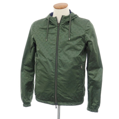 【中古】ヘルノ Herno リバーシブル モノグラム柄ジャカード＆ストレッチメッシュ フーデッドブルゾン グリーンxネイビー【サイズ46】【 状態ランクB 】【 メンズ 】