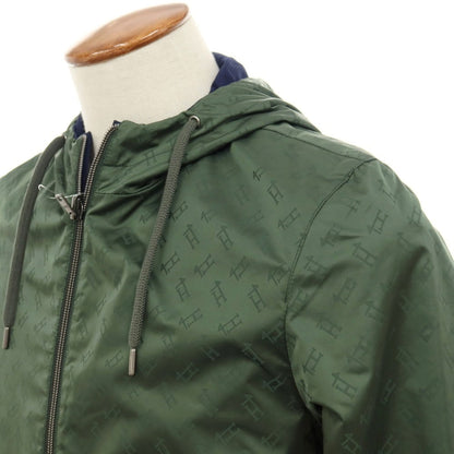 【中古】ヘルノ Herno リバーシブル モノグラム柄ジャカード＆ストレッチメッシュ フーデッドブルゾン グリーンxネイビー【サイズ46】【 状態ランクB 】【 メンズ 】