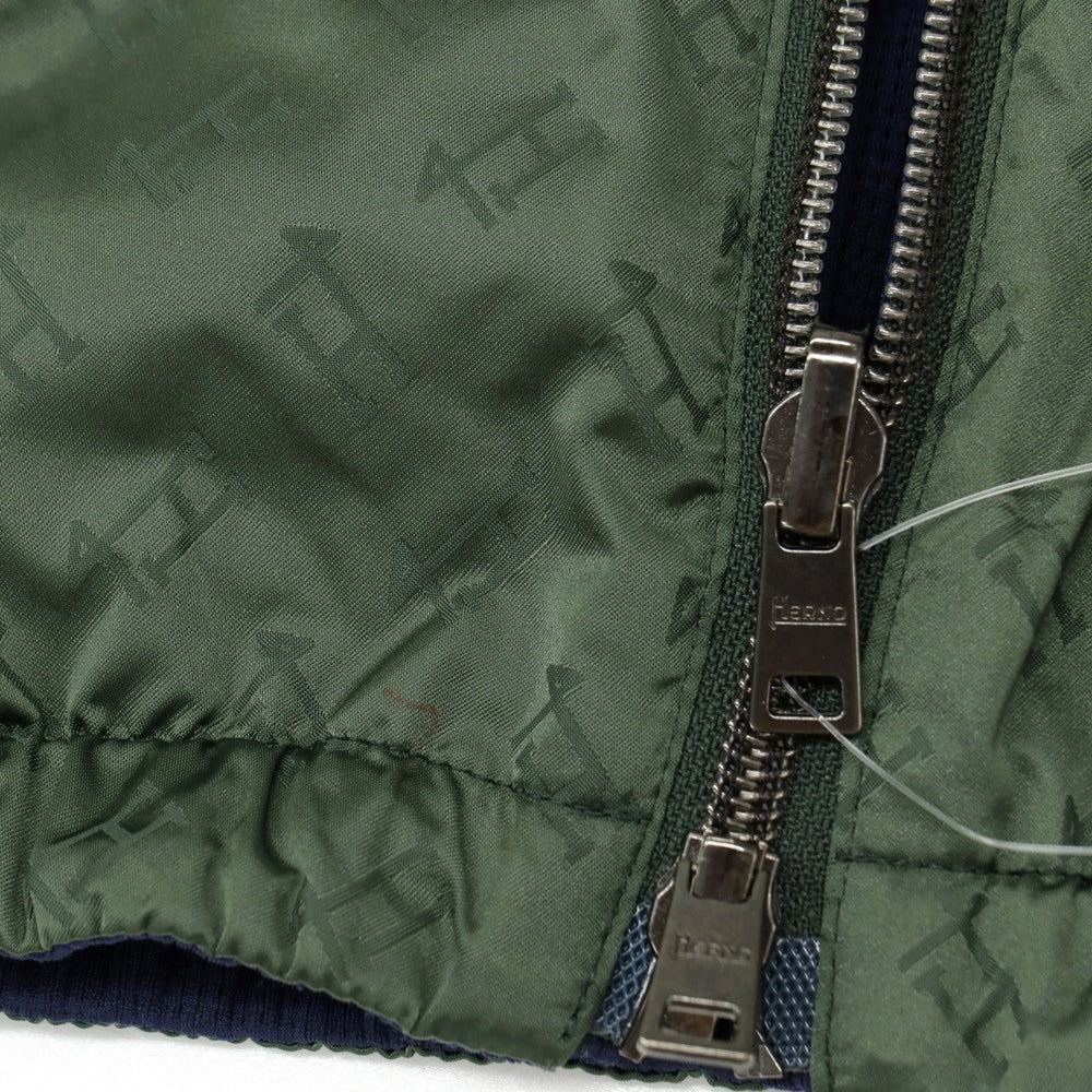 【中古】ヘルノ Herno リバーシブル モノグラム柄ジャカード＆ストレッチメッシュ フーデッドブルゾン グリーンxネイビー【サイズ46】【 状態ランクB 】【 メンズ 】
