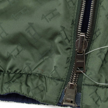 【中古】ヘルノ Herno リバーシブル モノグラム柄ジャカード＆ストレッチメッシュ フーデッドブルゾン グリーンxネイビー【サイズ46】【 状態ランクB 】【 メンズ 】