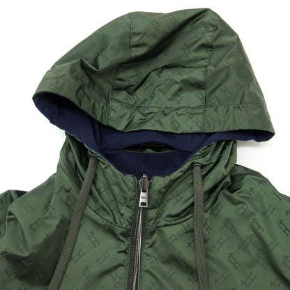 【中古】ヘルノ Herno リバーシブル モノグラム柄ジャカード＆ストレッチメッシュ フーデッドブルゾン グリーンxネイビー【サイズ46】【 状態ランクB 】【 メンズ 】