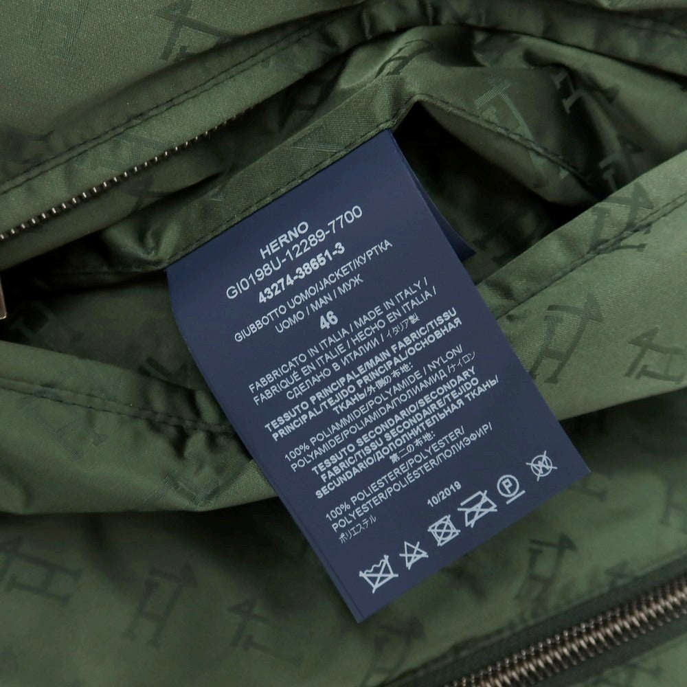 【中古】ヘルノ Herno リバーシブル モノグラム柄ジャカード＆ストレッチメッシュ フーデッドブルゾン グリーンxネイビー【サイズ46】【 状態ランクB 】【 メンズ 】