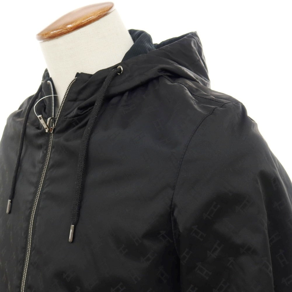 【中古】ヘルノ Herno リバーシブル モノグラム柄ジャカード＆ストレッチメッシュ フーデッドブルゾン ブラック【サイズ46】【 状態ランクA 】【 メンズ 】