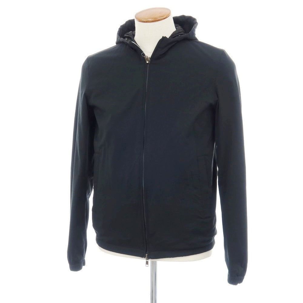 【中古】ヘルノ Herno リバーシブル モノグラム柄ジャカード＆ストレッチメッシュ フーデッドブルゾン ブラック【サイズ46】【 状態ランクA 】【 メンズ 】
