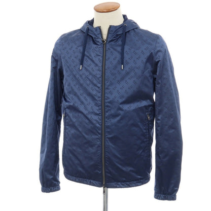 【中古】ヘルノ Herno リバーシブル モノグラム柄ジャカード＆ストレッチメッシュ フーデッドブルゾン ネイビー【サイズ46】【 状態ランクA 】【 メンズ 】