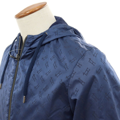 【中古】ヘルノ Herno リバーシブル モノグラム柄ジャカード＆ストレッチメッシュ フーデッドブルゾン ネイビー【サイズ46】【 状態ランクA 】【 メンズ 】