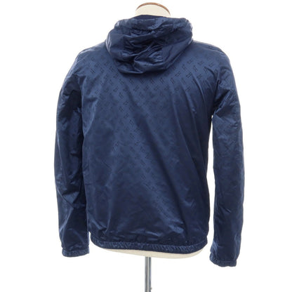 【中古】ヘルノ Herno リバーシブル モノグラム柄ジャカード＆ストレッチメッシュ フーデッドブルゾン ネイビー【サイズ46】【 状態ランクA 】【 メンズ 】