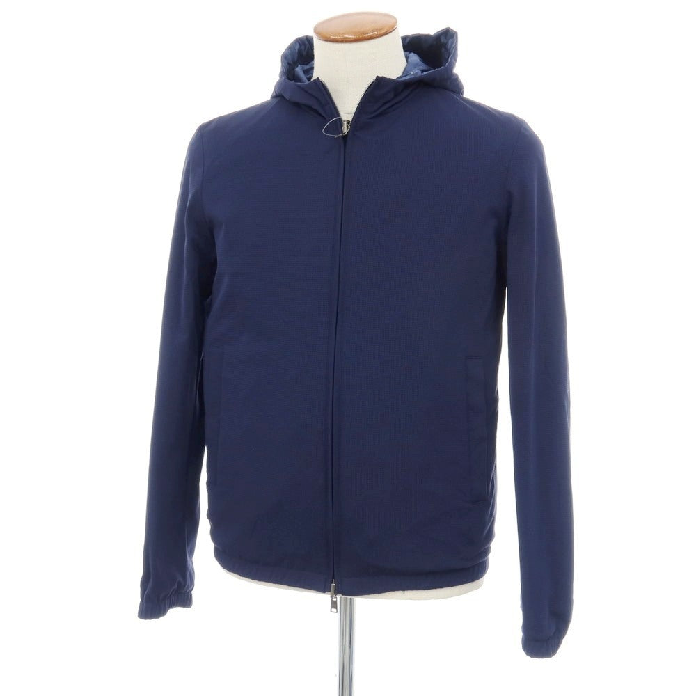 【中古】ヘルノ Herno リバーシブル モノグラム柄ジャカード＆ストレッチメッシュ フーデッドブルゾン ネイビー【サイズ46】【 状態ランクA 】【 メンズ 】