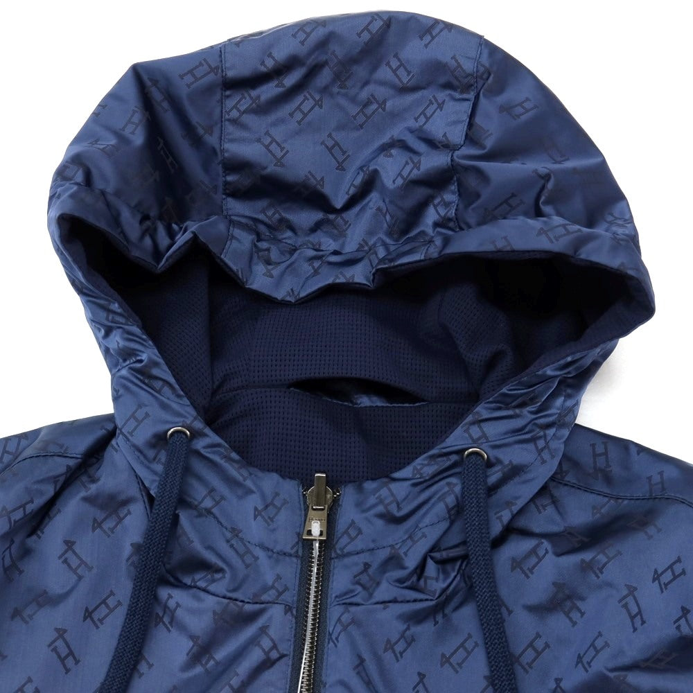【中古】ヘルノ Herno リバーシブル モノグラム柄ジャカード＆ストレッチメッシュ フーデッドブルゾン ネイビー【サイズ46】【 状態ランクA 】【 メンズ 】