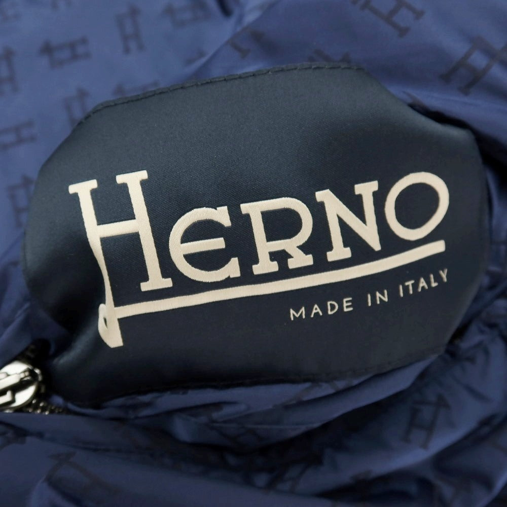 【中古】ヘルノ Herno リバーシブル モノグラム柄ジャカード＆ストレッチメッシュ フーデッドブルゾン ネイビー【サイズ46】【 状態ランクA 】【 メンズ 】